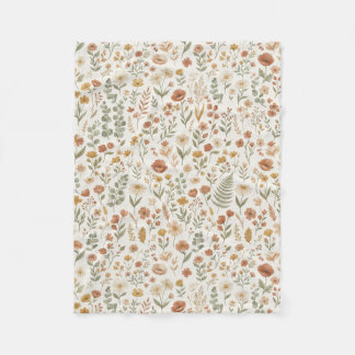 Couverture Polaire Boho Fleur de Botanique Floral Tons Terreux