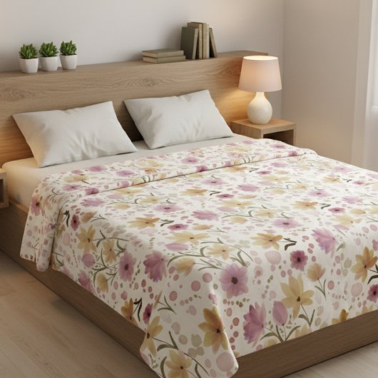 Couverture Polaire Boho Fleur Sauvage Aquarelle Rose Tendre 