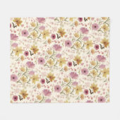 Couverture Polaire Boho Fleur Sauvage Aquarelle Rose Tendre  (Devant (Horizontal))