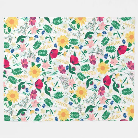 Couverture Polaire Boho Fleur sauvage Meadow Floral Design (Devant (Horizontal))