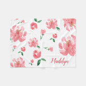 Couverture Polaire Boho fleurie rose paconies nom personnalisé (Devant (Horizontal))