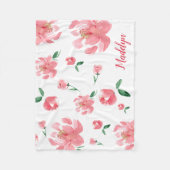 Couverture Polaire Boho fleurie rose paconies nom personnalisé (Devant)