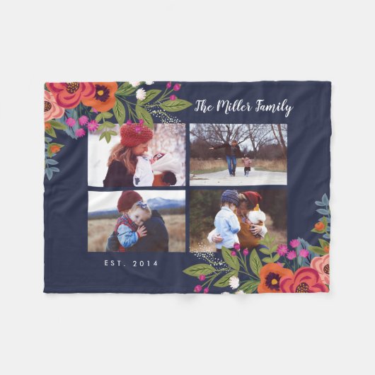 Couverture Polaire Boho fleurit le collage de photo de famille (Devant (Horizontal))