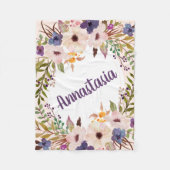 Couverture Polaire Boho fleurs d'aquarelle violette (Devant)