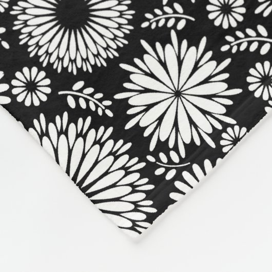 Couverture Polaire Boho fleurs Motif floral vectoriel noir et blanc (Coin)