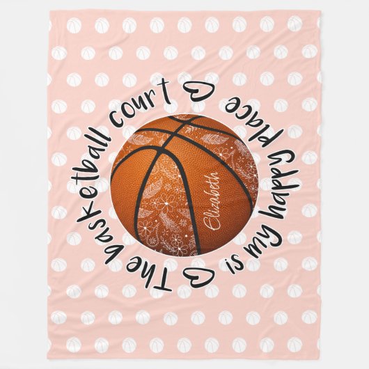 Couverture Polaire boho fleurs plumes terrain de basket heureux endro (Devant)