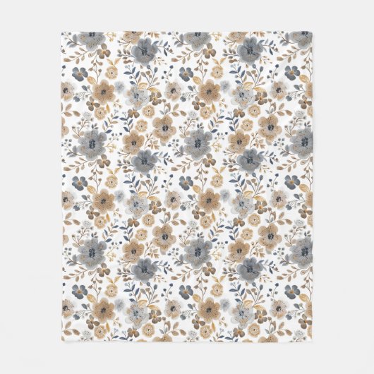 Couverture Polaire Boho Floral Aquarelle Gris Brown Neutre Couleur (Devant)