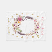 Couverture Polaire Boho Floral Baby Milestone Mensuelle Blanket bébé (Devant (Horizontal))