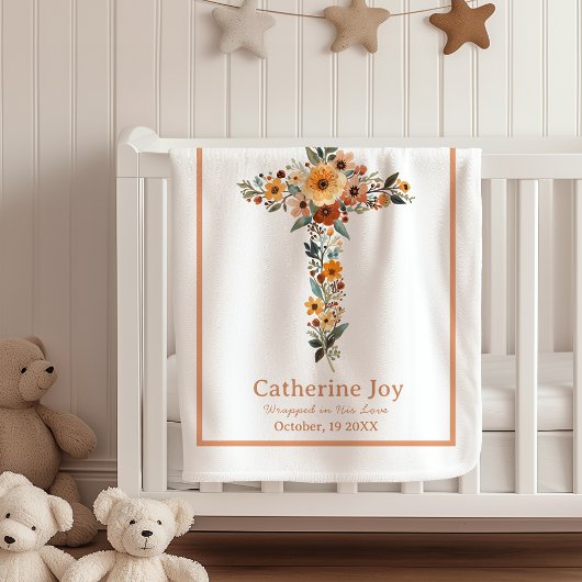 Couverture Polaire Boho Floral Cross Baptism Gift Name Baby Blankets