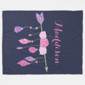 Couverture Polaire Boho Floral Navy Bleu (Devant (Horizontal))