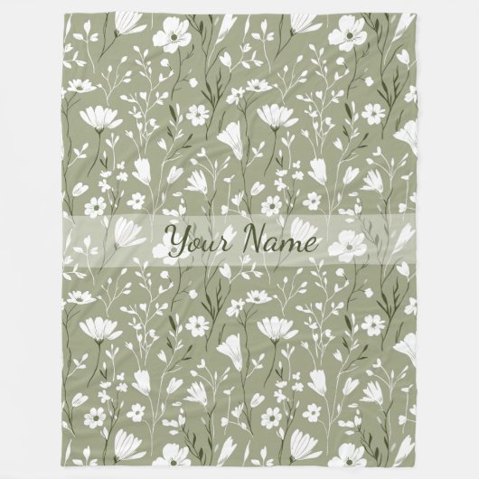 Couverture Polaire Boho Floral Wildflowers Sage Green Personalized  (Devant)