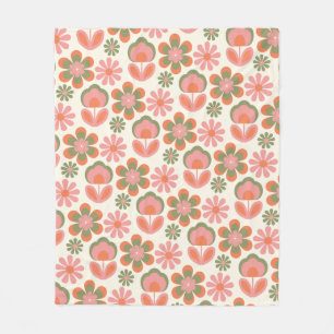 Couverture Polaire Boho Hippie Retro les années 70 Fleur Motif rose v