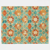 Couverture Polaire Boho Marocain Turquoise et Terracotta Floral (Devant (Horizontal))