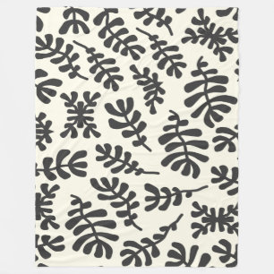 Couverture Polaire Boho Matisse Formes Botaniques Motif noir blanc