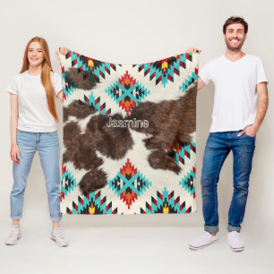 Couverture Polaire Boho Modern Rustic South Western Nom de la vache