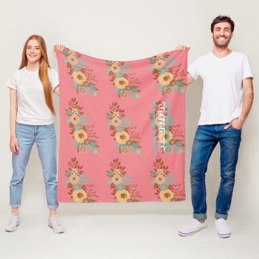 Couverture Polaire Boho moderne rose floral (En situation)