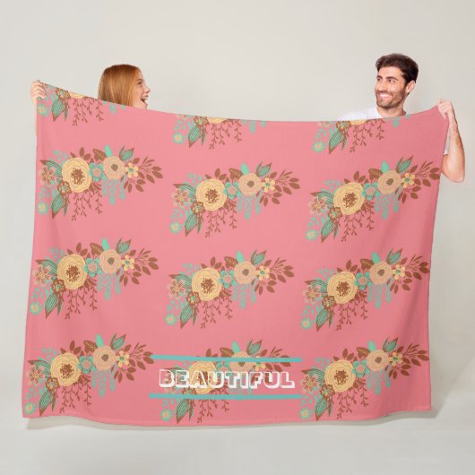 Couverture Polaire Boho moderne rose floral (En situation)