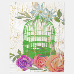 Couverture Polaire Boho Moderne Vintage Floral Cage d'oiseaux Bois