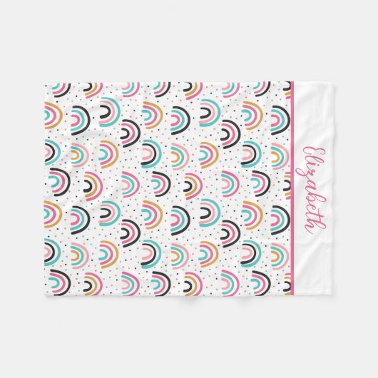 Couverture Polaire Boho Monogramme Rainbows rose Turquoise orange (Devant (Horizontal))