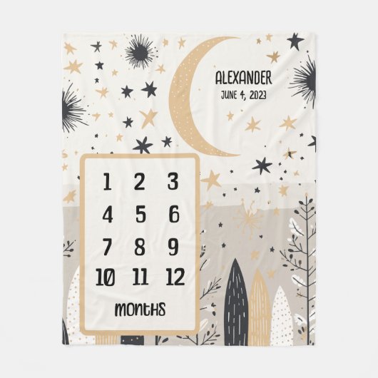 Couverture Polaire Boho Moon et étoiles Personnalisé Baby Milestone (Devant)
