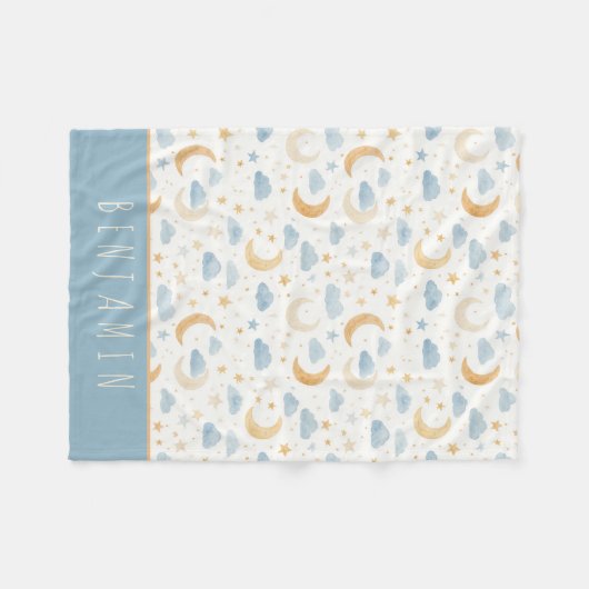 Couverture Polaire Boho Moon Stars Cloud Kids Monogram (Devant (Horizontal))