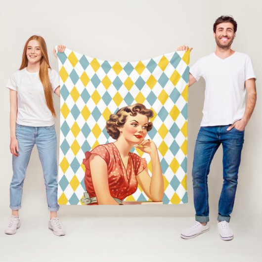 Couverture Polaire Boho motif géométrique avec les années 50 lads Jau (En situation)