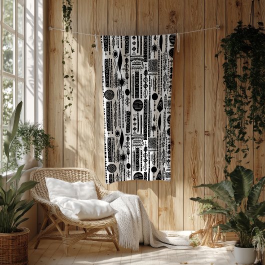 Couverture Polaire Boho noir et blanc Abstrait polaire