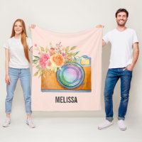 Boho Orange Caméra & Bouquet Floral Aquarelle
