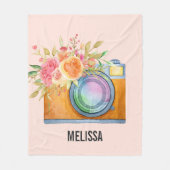 Couverture Polaire Boho Orange Caméra & Bouquet Floral Aquarelle (Devant)