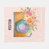 Couverture Polaire Boho Orange Caméra & Bouquet Floral Aquarelle (Devant (Horizontal))