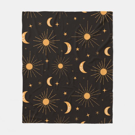 Couverture Polaire Boho orange soleil et motif de lune (Devant)