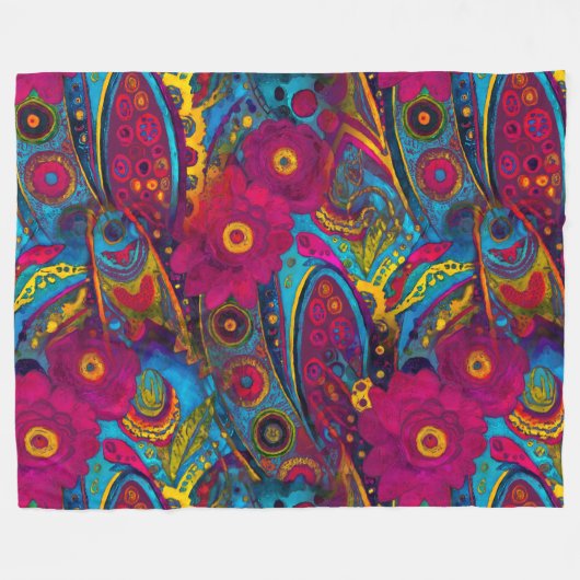 Couverture Polaire Boho Paisley Floral (Devant (Horizontal))