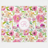 Couverture Polaire Boho Pastel Rose Vert Floral Aquarelle Botanique (Devant (Horizontal))
