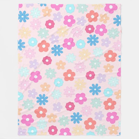 Couverture Polaire Boho Pink Daisy Flowers Pattern (Devant)