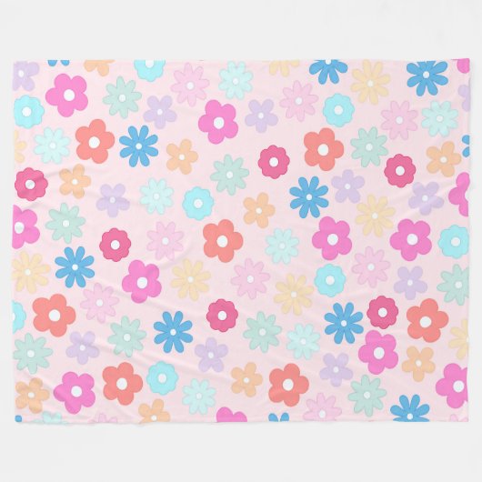 Couverture Polaire Boho Pink Daisy Flowers Pattern (Devant (Horizontal))
