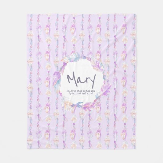 Couverture Polaire Boho plumes et perles nom pourpre signifiant (Devant)