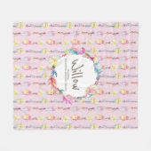 Couverture Polaire Boho plumes et perles nom rose signifiant (Devant (Horizontal))