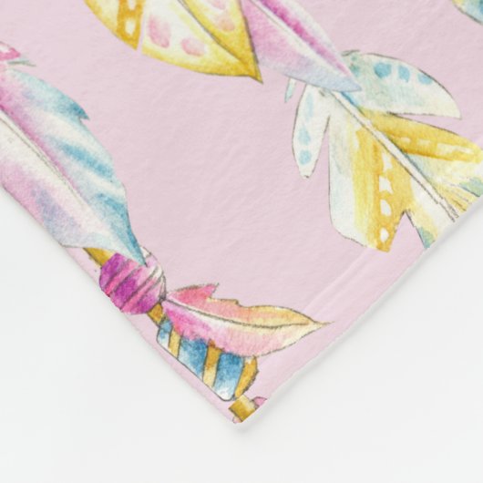 Couverture Polaire Boho plumes et perles nom rose signifiant (Coin)