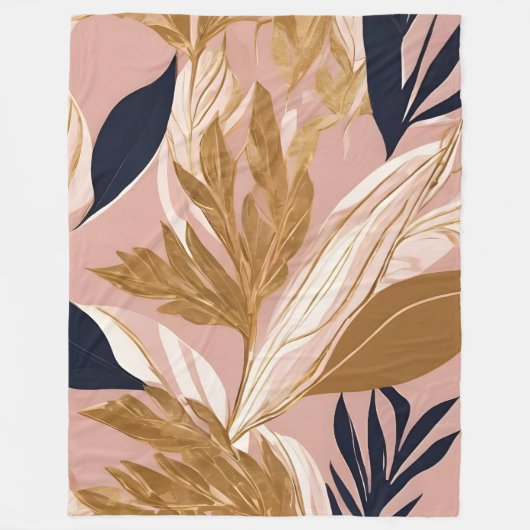 Couverture Polaire Boho rose vif Feuilles Collection moderne (Devant)