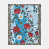 Couverture Polaire Boho Rouge Roses marguerites dentelle Papillons bl (Devant)