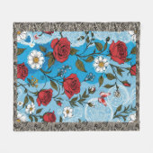 Couverture Polaire Boho Rouge Roses marguerites dentelle Papillons bl (Devant (Horizontal))