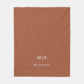 Couverture Polaire Boho Terracotta et blanc | Monogramme moderne (Devant)