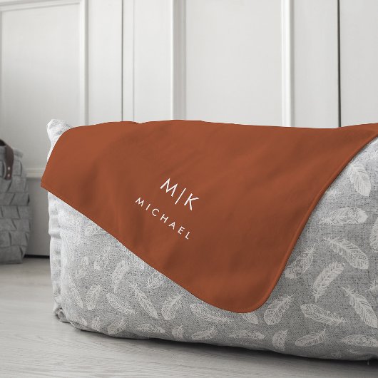 Couverture Polaire Boho Terracotta et blanc | Monogramme moderne