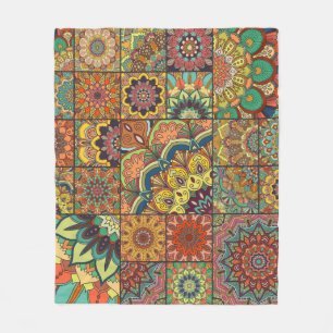 Couverture Polaire Boho tuiles : patchwork coloré sans couture motif
