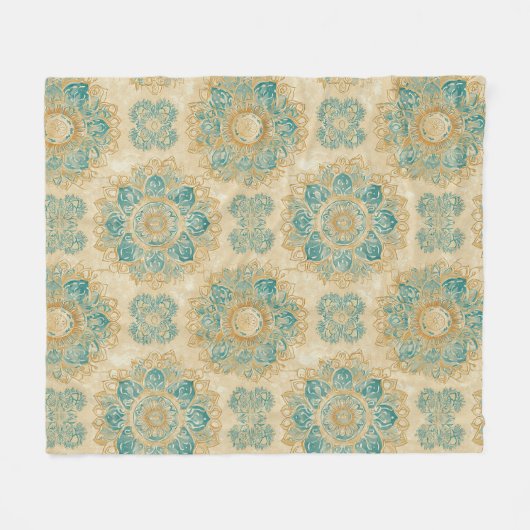 Couverture Polaire Boho Turquoise et Sable Beige Mandala (Devant (Horizontal))