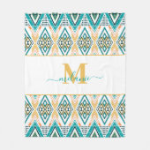 Couverture Polaire Boho Turquoise Mustard Ethnique Monogramme Abstrai (Devant)