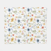 Couverture Polaire Boho Watercolor Blue Yellow Pink Wildflower (Devant (Horizontal))