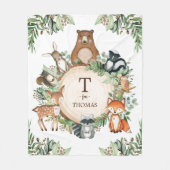 Couverture Polaire Bois Animaux de verdure Nom du monogramme personna (Devant)