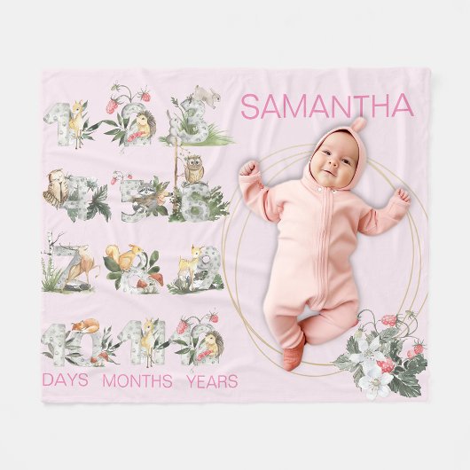 Couverture Polaire Bois Animaux Numéros Personnalisés Jalon Age rose
