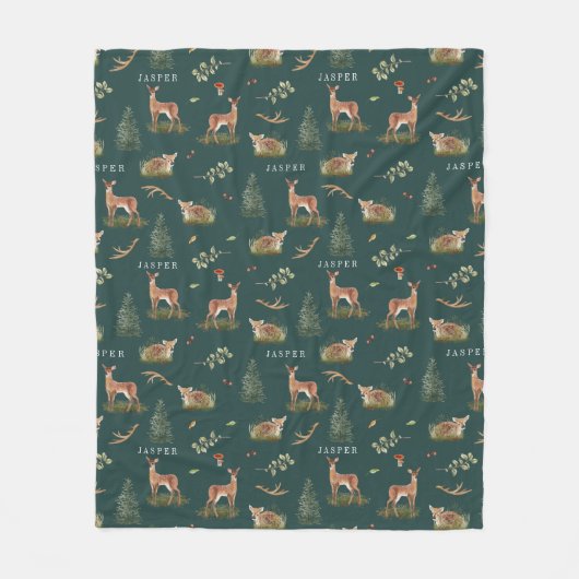Couverture Polaire Bois cerf Motif Baby Green Nom du bébé (Devant)
